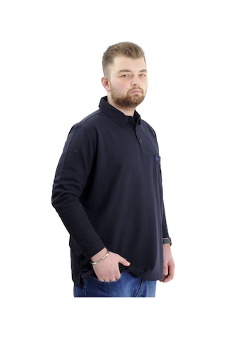 Mode Xl Büyük Beden Erkek Sweatshirt Polo Yaka Uzun Kol Waffle 23449 Lacivert Lacivert