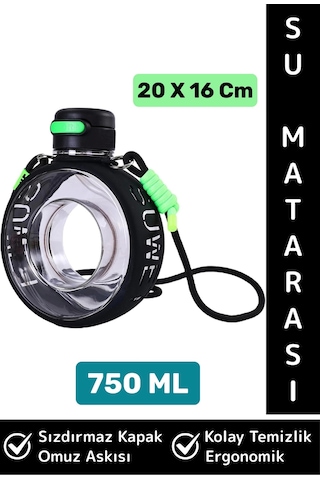 Premium Ergonomik Sızdırmaz Kapak Omuz Askılı Spor Okul Ofis Çok Şık Estetik Su Matarası 750 Ml Çok Renkli