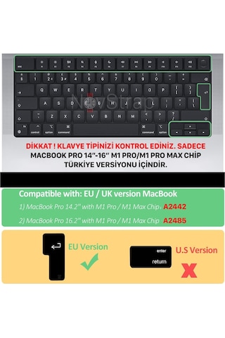 Apple Uyumlu MacBook Pro 2021 14 Inç A2442 Klavye Koruyucu Kılıf Siyah