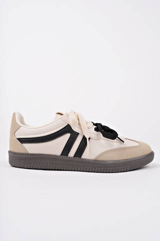 Muggo Retro Çift Bağcıklı Günlük Kadın Sneaker Spor Ayakkabı - Bej