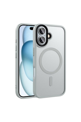 Ardemix İphone Uyumlu 16 Plus Kılıf Mat Arka Yüzey Wireless Şarj Özellikli Flet Magsa Gümüş