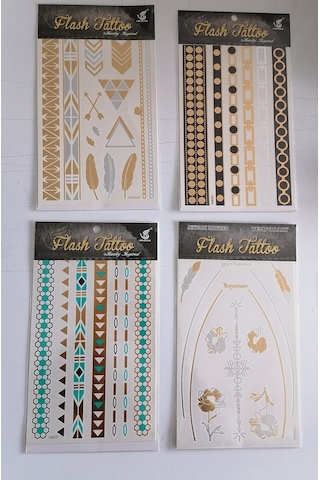 Altın Yaldızlı Geçici Dövme 4 Adet Birden Model2 Altın