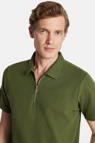 Tudors Erkek Slim Fit Dar Kesim %100 Pamuk Fermuarlı Yeşil Polo Yaka Tişört-34349 Yeşil
