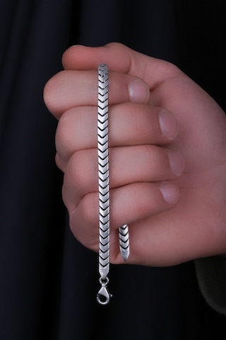 Encili Silver 925 Ayar Gümüş Özel Tasarım Esnek Model Erkek Bileklik Gümüş