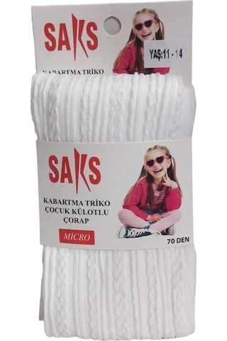 Saks Micro 70 Zincir Desenli Çocuk Beyaz Külotlu Çorap Beyaz