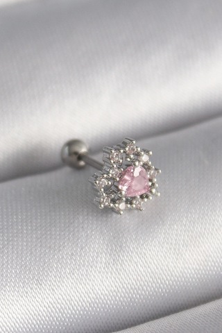 316l Çelik Gümüş Renk Zirkon Taşlı Kalp Tragus Piercing 5886 Çok Renkli