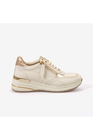 Kemal Tanca Kadın Eva Tabanlı Fermuar Detaylı Bağcıklı Casual Spor & Sneaker Ayakkabı 7015 Krem