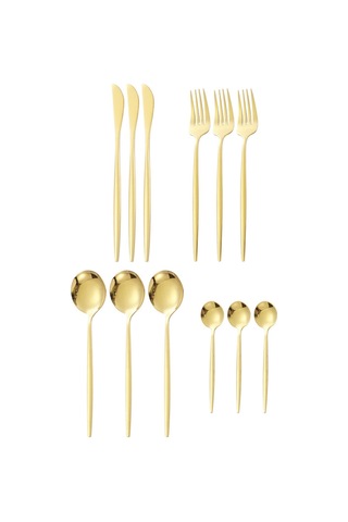 12 Parça Sofra Takımı Kaşık Bıçak Çatal Parlak 410 Paslanmaz Çelik Çatal Bıçak Takımı Ev Restoran İçin Altın