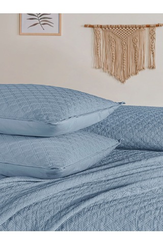 Cambrıdge Yatak Örtüsü Seti Çift Kişilik Mavi Kutulu Mavi