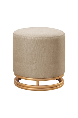 Nuvi Puf Gold Metal Çerçeveli Keten Çok Amaçlı Dekoratif Oturak, Makyaj Oturağı,montajsız Puf Bench Cappuccino