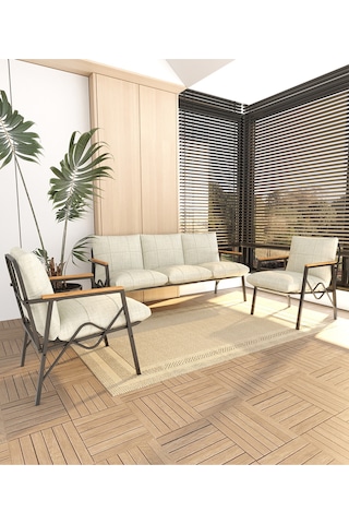 Doruk Home Balkon, Bahçe, Cafe, Metal Kanepe Koltuk Takımı , Bahçe Mobilyası,3 1 1 Krem Krem Bej