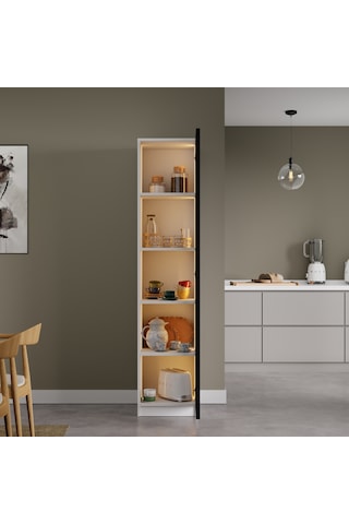 Nero Çok Amaçlı Kiler Dolabı Alüminyum Çerçeveli Cam Kapaklı Led Aydınlatmalı 190x40 Cm Beyaz