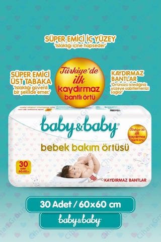 Baby & Baby Kaydırmaz Bantlı Bebek Bakım Örtüsü 30 Adet 60 x 60 CM