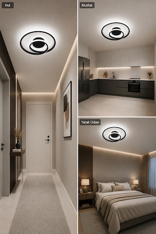 AvizeGO Omisa Led Plafonyer Avize Beyaz Işık Siyah