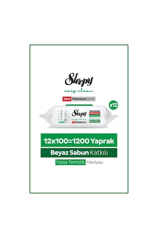Sleepy Easy Clean Premium Beyaz Sabun Katkılı Yüzey Temizlik Havlusu Mendili 12x100 1200 Yaprak Diğer