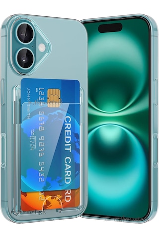 Apple Uyumlu iPhone 16 Kılıf Şeffaf Kartlık Bölmeli Yumuşak Silikon Cüzdanlı Şeffaf