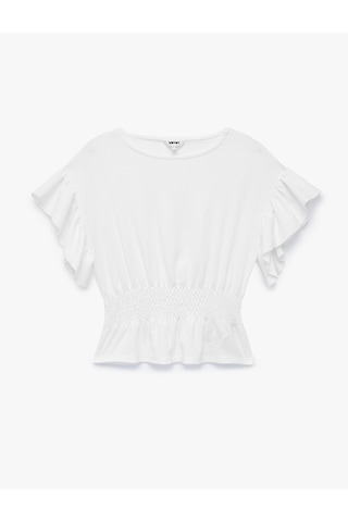 Koton Slim Fit Bel Vurgulu Gipeli Bisiklet Yaka Fırfırlı Kısa Kollu Bluz Beyaz 6sak70055ek
