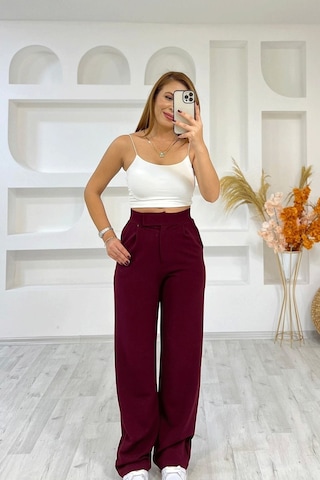 İrka Moda Irka Moda Bel Lastikli Cırtlı Palazzo Kırmızı Pantolon Kırmızı