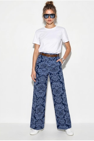 Shade Kadın Kemerli Likralı Desenli Yüksek Bel Bol Paça Denim Dokulu Pantolon 7670 60286219 - Lacivert
