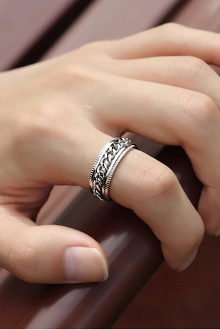 Ortası Dönebilen Zincirli Erkek Kadın Anti-stres Çelik Alyans Yüzük Cl43 Gümüş - Gri