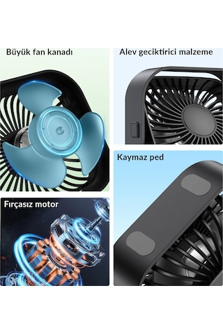 Warmco K51 Masaüstü Vantilatör 3 Kademeli 360 Döner Başlıklı Usb Kablolu Soğutucu Fan Siyah