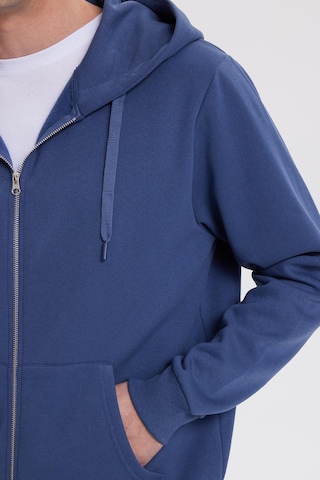 Tudors Unisex Relax Fit Rahat Kesim Pamuklu İçi Polarlı Çift Cepli Tam Fermuarlı İndigo Kapüşonlu Sweatshirt-41647 İndigo