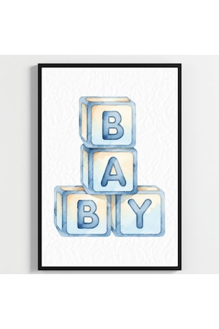 "besay Mavi Düşler ""baby"" Küp Temalı Çocuk Odası Dekorasyonu Yeni Doğan Erkek Bebek Hediyesi Poster 3'lü Set A4 Çerçeve