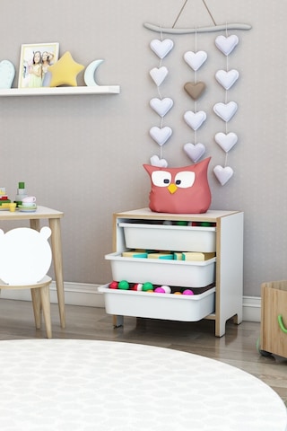 3 Sepetli Çok Amaçlı Oyuncak Dolabı Mdf Beyaz Beyaz