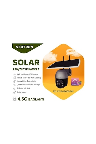 Neutron 3mp 360 Derece 1 Yıllık Sim Kart + Hafıza Kartı Dahil 4.5g, 64gb Sd Kart Dış Mekan Solar Güneş Panelli Kamera
