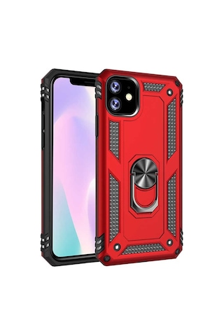 Apple Uyumlu iPhone 11 Kılıf Sert Silikon Yüzüklü Stand Özellikli Kapak