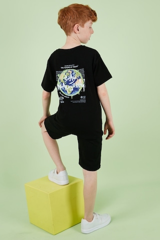 Lela Pamuklu Baskılı Bisiklet Yaka Kısa Kollu Şortlu Erkek Çocuk Takım 6212010 Siyah