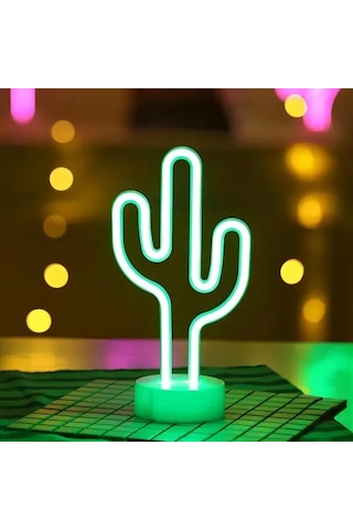Askımo - Neon Işıklı Kaktüs Masa Gece Lambası Muhtelif