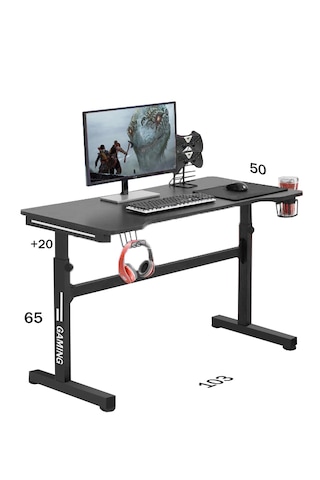 Brody Oyuncu Masası - Antrasit 103x50x80 Yükseklik Ayarlı Antrasit