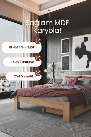 Lotus 2 Çekmeceli Çift Kişilik Mdf Karyola 200x200 Yatak Uyumlu - Atlantik Çam