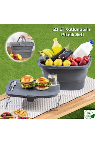 Porsima 07-1304 Katlanır Piknik Sepeti Masalı 21 L Antrasit