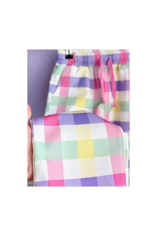 Toikids Kız Çocuk Desenli Sweatshırt Kareli Pantolon 2 Li Takım Çok Renkli