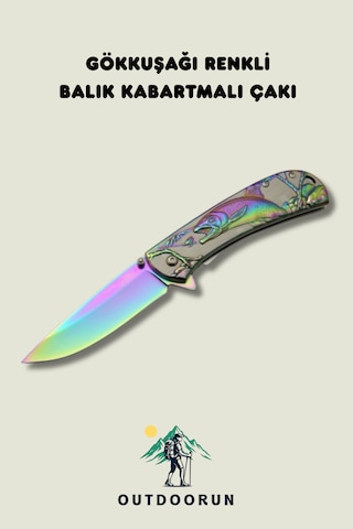 Gökkuşağı Renkli Balık Kabartmalı Kamp Çakı Gökkuşağı