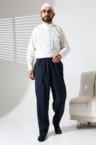 Erkek Beli Lastikli Cepli Hac Ve Umre Kışlık Yün Efektli Şalvar Pantolon - Yeşil İsr Yeşil