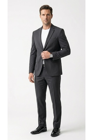 Tk 6893erkek Klasik 2 Li Takım Elbise 2 Düğmeli Slim Fit Esnek Kumaş Çift Yırtmaçlı 7 Drop Siyah