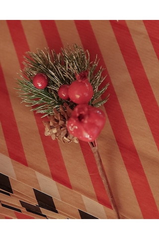 Kokina Yılbaşı Çiçeği, Yapay Çam Kozalaklı Kiraz Demeti, Dekoratif Yeniyıl Süsü, 13 Cm - 12li Set