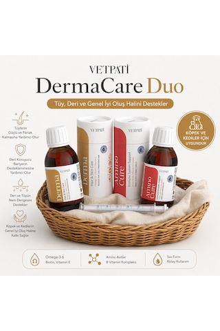 Vetpati Dermacare Duo Kedi Köpek Aminoasit & Vitamin Kompleksi + Deri & Tüy Destek Şurup Parlak Tüy, Sağlıklı Cilt Ve Genel Bakım Seti