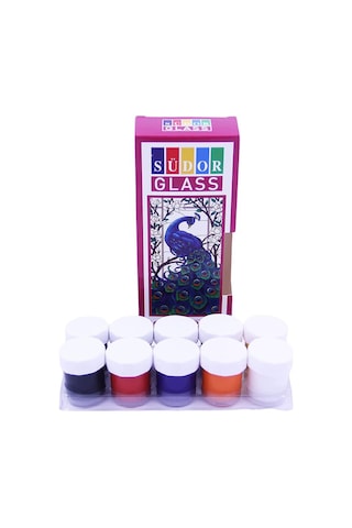 Cam Boyası 10 Renk 15 ML 1 Paket Cam Vitray Boyası Vitray Boya Seti 10 lu Çok Renkli