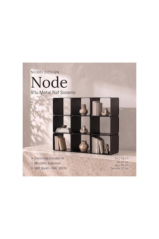 Node 9 Lu Modüler Metal Kitaplık 9 Bölmeli Küp Tasarım Dekoratif Raf Sistemi Siyah - 940105938 Siyah
