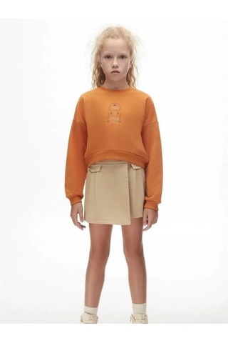 Kız Çocuk Beli Lastikli Şort Etek-14739 Camel