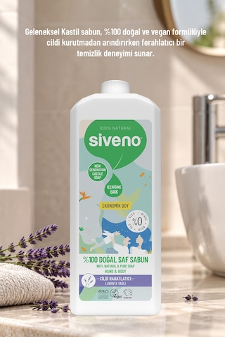 Siveno %100 Doğal Sıvı Kastil Sabun Lavanta Yağlı Cildi Rahatlatıcı Nemlendirici Bitkisel Vegan 1 L