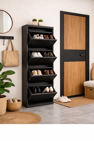 Avenza Living Kilitli 4 Kapaklı Metal Ayakkabılık - Beyaz Antrasit