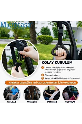 Microcase Çok Amaçlı Uzunluk Ayarlanabilir Otobüs Oto Araç Yaşlı Çocuk Spor Vb İçin El Tutacağı Destek 2 Adet Al5607 Siyah