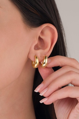 Tmt Silver 17 Mm Gümüş Altın Gold Kaplama Halka Şarnel Küpe