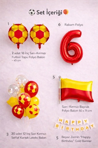 Sarı Kırmızı Futbol Temalı 6 Yaş Doğum Günü Balon Seti Sarı - Kırmızı