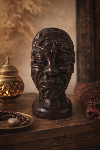 Dekoratif Otantik Büst Heykel Modern Salon Ofis Masa Üstü Biblo Vintage Ahşap Görünümlü Dekor 14,5 Cm Reçine